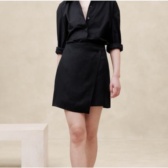 Banana Republic BR Skirt Linen Mini Wrap Button Black Professional nwt Size 8 - Picture 1 of 6